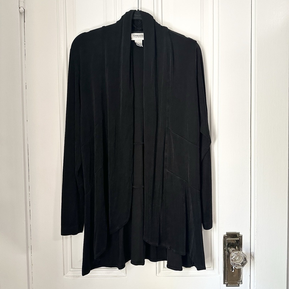 Chico's Travelers‎ Black Open Front Jacket Wrinkle Resistant Women's Size 2